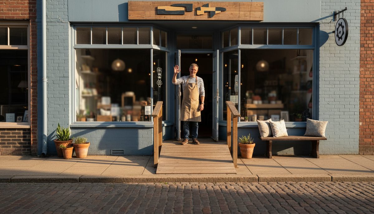 Small business storefront with an accessible entry ramp