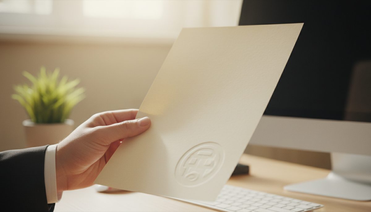 Professional holding a credential document in an office